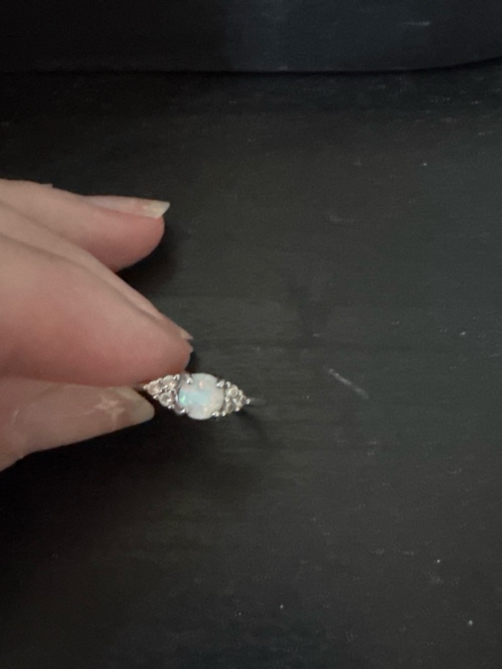 Sterling Silver Opal & Cubic Zirconia Ring - White Opal